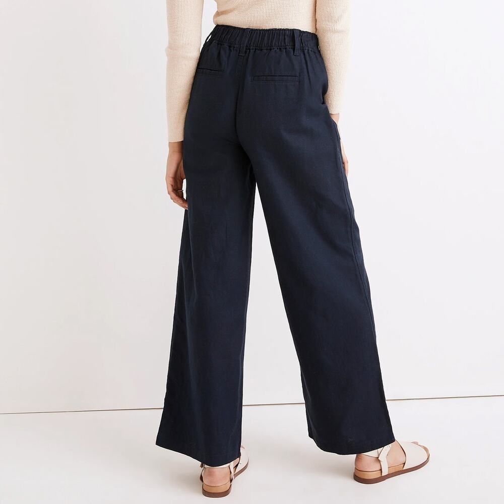 NWT Madewell Petite Cotton Linen Pleated Wide-Leg Pants In Navy Blue Size 16